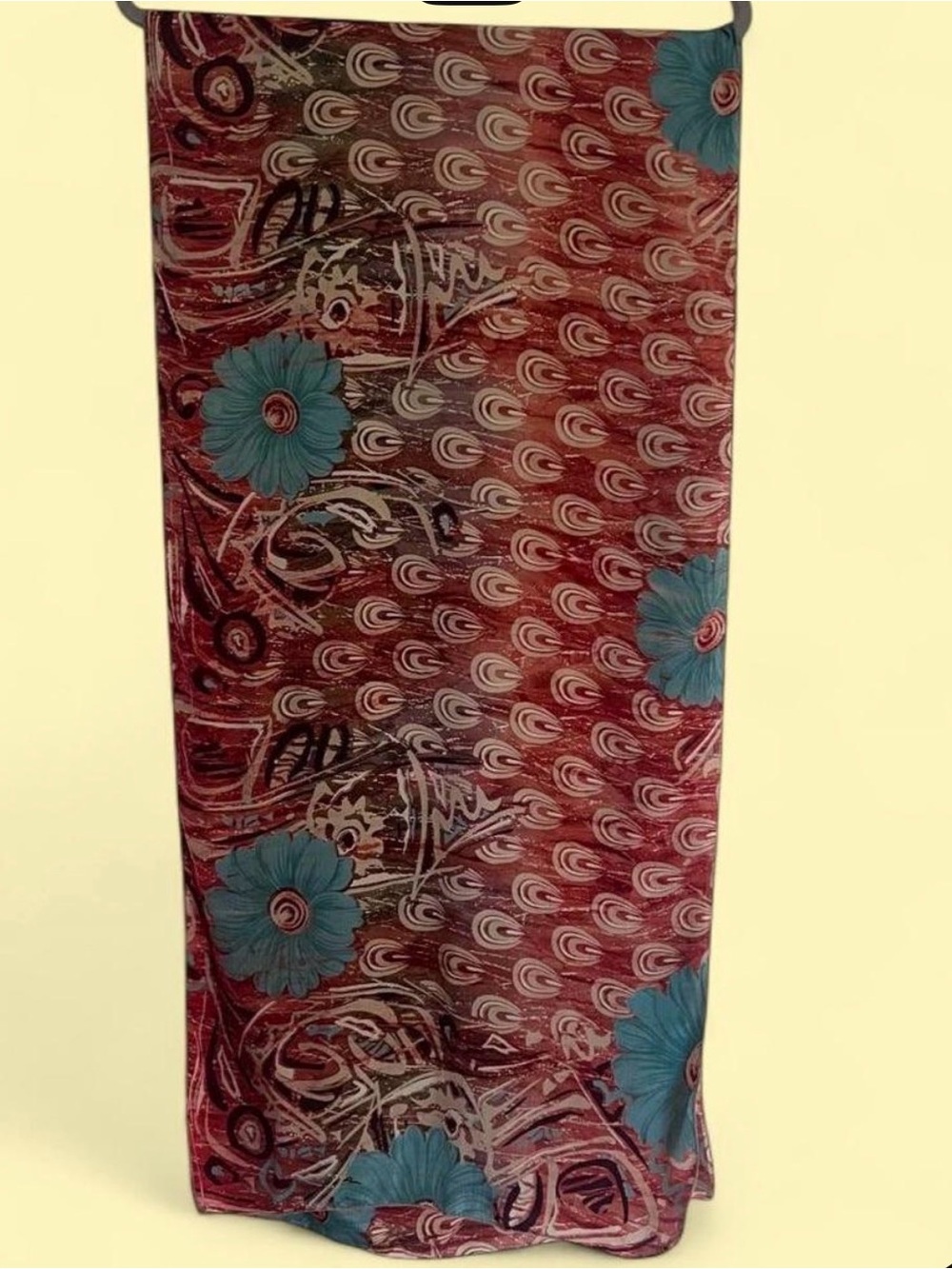 Vintage Pure Silk Italian Wrap Scarf - Red & Teal Floral